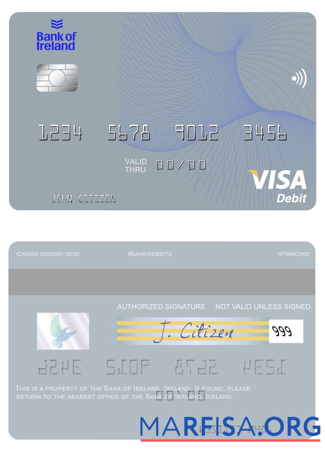 Downloadable Ireland Bank of Ireland visa debit card sample